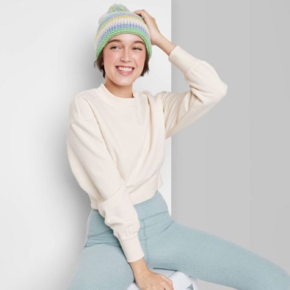 🧡 Cropped Crewneck Pullover Sweatshirt Wild Fable Target Cream - Picture 3 of 3